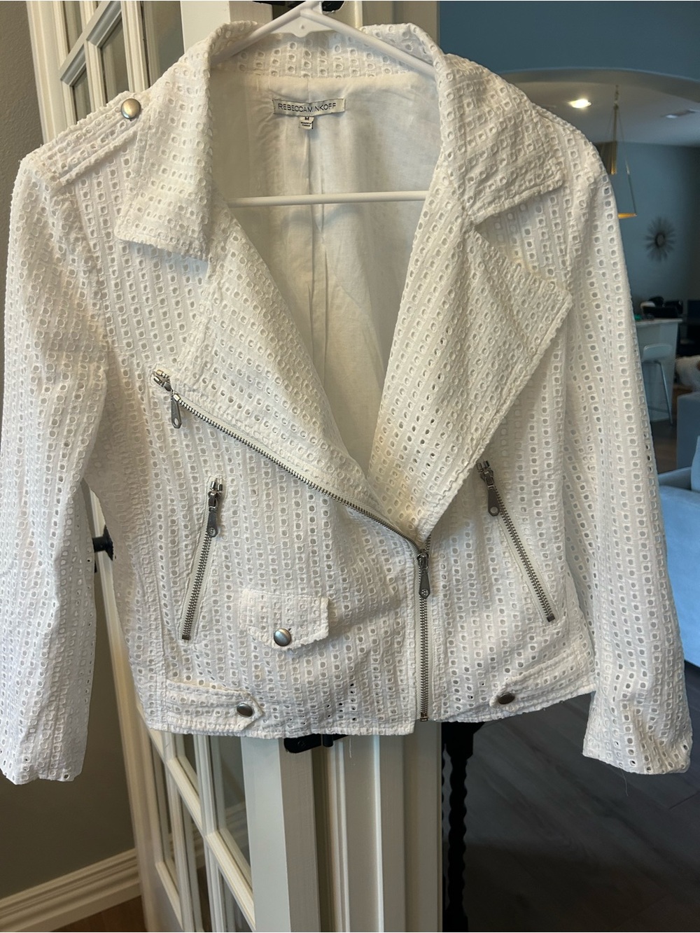 Rebecca Minkoff White Eyelet Moto Jacket